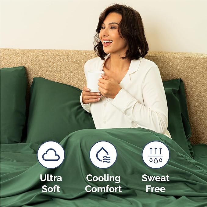King 6 Piece Sheet Set - Cooling & Breathable Bed Sheets - Hotel Luxury Bed Sheets for Women, Men, Kids & Teens - Comfy Bedding w/Deep Pockets & Easy Fit - Soft & Wrinkle Free - King Emerald Sheets