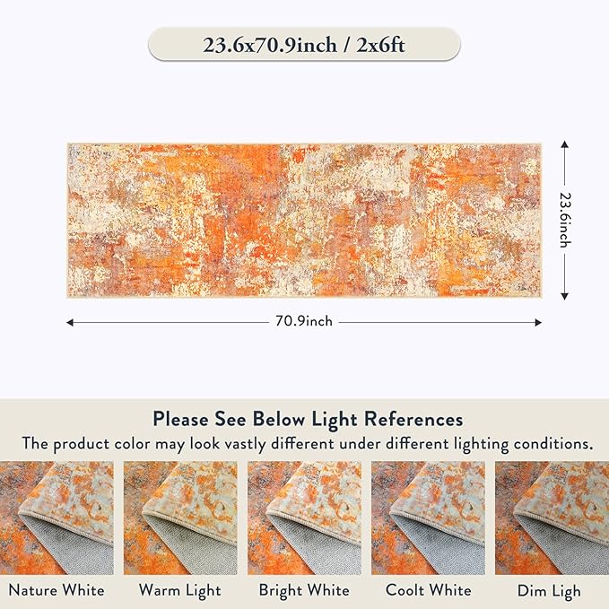 Lahome Modern Abstract Runner Rug - 2x6 Hallway Runner Rugs Long Bathroom Runner Washable Carpet Runner, Contemporary Soft Non Skid Indoor Floor Runners for Kitchen Laundry Room, Yellow/Gold/Cream