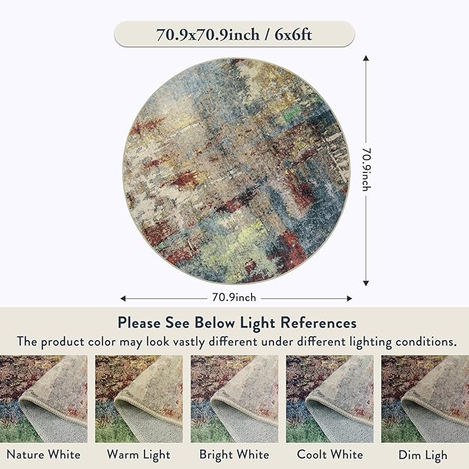 Lahome Modern Abstract Round Rug 6ft - Large Red 6x6 Circle Rugs for Living Room Bedroom Dining Room,Soft Non Slip Mat Indoor Floor Carpet for Coffee Table Hardwood Playroom