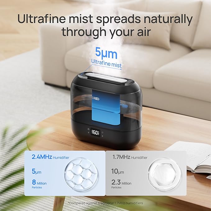 Dreo Smart Humidifiers for Bedroom, Top Fill 4L Supersized Humidifier Large Room with 28 dB, 36H Runtime, Touch/APP/Voice Control, Nightlight, Cool Mist Humidifiers for Baby, Plants, Indoor, Black