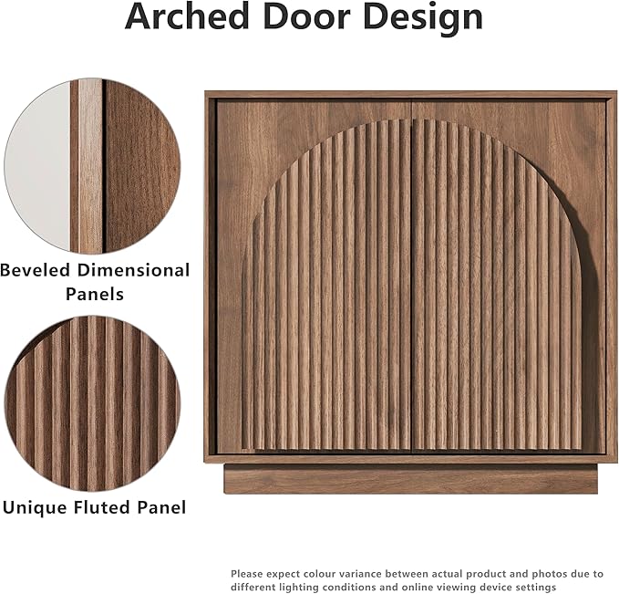 win2win Fluted Sideboard Buffet Cabinet with Storage, 31.5" Mid Century Modern Accent Cabinet with Double-Layered Arch Door, Small Wood Console Credenza for Dining Living Room Entryway, Walnut, 2PCS
