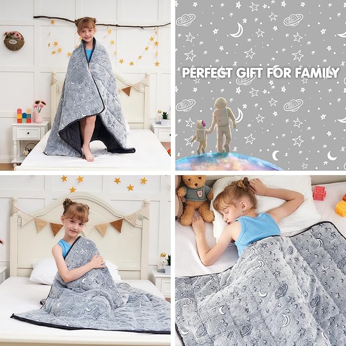yescool Weighted Blanket 7 Pounds Weighted Lap Blanket, Glow in The Dark Star Heavy Blanket, Warm Minky Weighted Throw Blanket Gift for 60-80lbs, 40"x60"