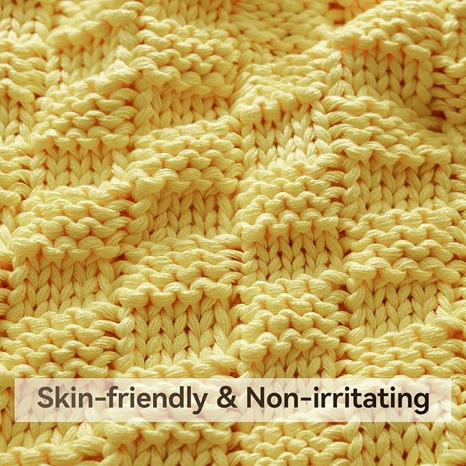Knitted Weighted Blanket for Adult, No Beads Heavy Blanket 70” x 90'' 20lbs, Breathable Chunky Knit Blanket, Cooling Weighted Blanket for Hot Sleepers, Christmas Home Decor (Yellow)