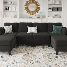 Modular Sectional Sofa, Convertible U Shaped Sofa Couch with High Density Memory Foam, 6 Seat Comfy Modular Sofa Couch for Living Room, Modern U Shaped Sectional Sofa, Black