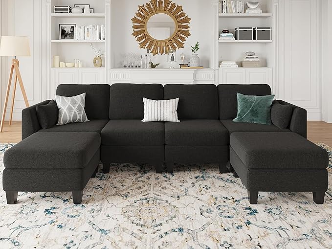 Modular Sectional Sofa, Convertible U Shaped Sofa Couch with High Density Memory Foam, 6 Seat Comfy Modular Sofa Couch for Living Room, Modern U Shaped Sectional Sofa, Black