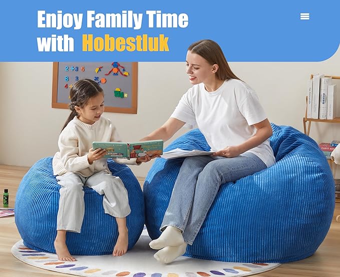 Hobestluk 3.5FT Bean Bag Chair Adult Bean Bag Chair Large Bean Bag Chair with Filler Included Teardrop Bean Bag with Removable Cover for Bedroom Living Room - (Large, Blue)