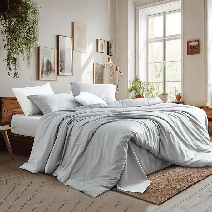 Twin/Twin-XL Duvet Cover Set,100% Egyptian Cotton 2Pcs Bedding Set-1 Duvet Cover(No Insert) with 1 PillowSham,400 Thread Count Super Soft Cover with Corner Ties(Twin/Twin-XL 68x90 Inches, Gray)