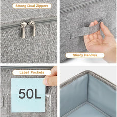 punemi Under Bed Storage, 3 Pack Underbed Storage Container Bags With Lid, Foldable Sturdy Clothes Storage Drawer Organizer W/ 3 Handles, Ultra Thick Fabric Blanket Shoe Storage Box, Grey