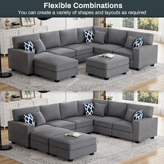 Legend Vansen Modular Sectional Sofa U Shaped Couch with Ottoman Modern Reversible Corner Sectional Couch for Living Room (Dark Grey, U Shaped Sofa-3)