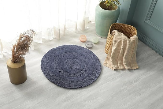 100% Organic Cotton Round Bathroom Rug, Luxury Ultra Soft & Water Absorbent Bath Mat | Premium Tufted Reversible Bath Rug | Perfect for Tub & Shower, Toilet Floor Door Mat (24"x24", Navy Blue)