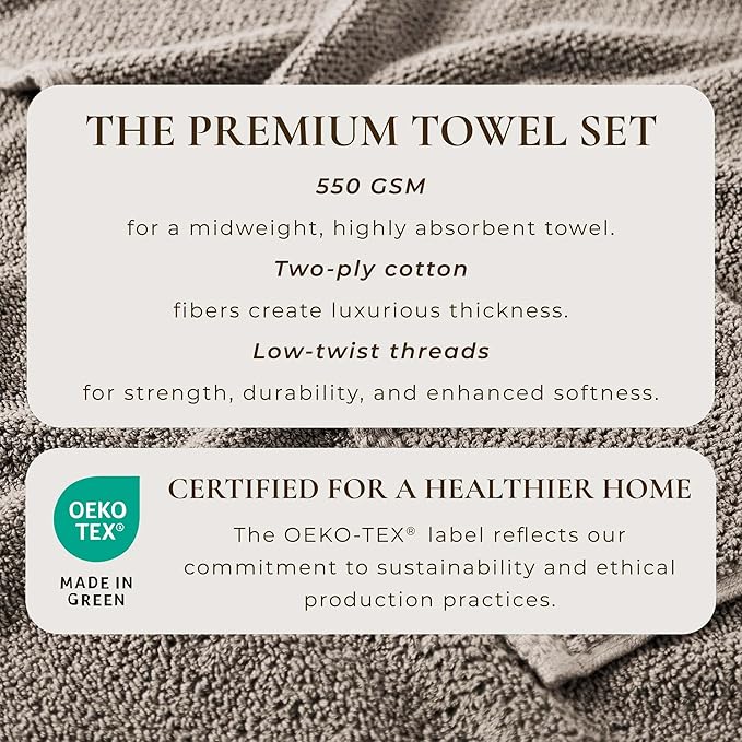 Great Bay Home 100% Cotton 6 Pack 26x16 Hand Towel Set - Absorbent, Quick-Drying, Durable Towels for Bathroom Decor - Low-Twist, Two-Ply Fibers (Dark Grey)