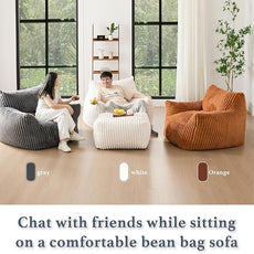 Giant Plush Bean Bag Chair for Adults with Armrests - Oversized Comfy Grey Beanbag Lounge Lazy Floor Sofa Accent Chair for Living Room, Bedroom & Dorm, Cozy Fluffy Single Cloud Mini Couch