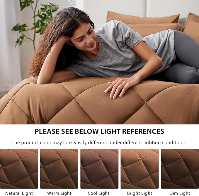 Love's cabin Twin XL Comforter Set Mocha Mousse, 5 Pieces Twin XL Bed in a Bag, All Season Bedding Sets with 1 Comforter, 1 Flat Sheet, 1 Fitted Sheet, 1 Pillowcase and 1 Pillow Sham