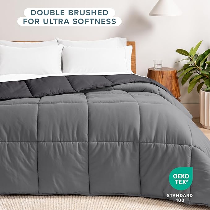 Bare Home Oversized King Comforter - Reversible Colors - Goose Down Alternative - Ultra-Soft - Premium 1800 Series - All Season Warmth - Bedding Comforter (Oversized King, Grey/Forged Iron Grey)