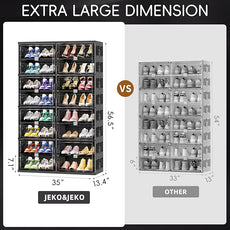 JEKO&JEKO 8 Tiers Foldable Shoe Rack Organizer Cabinet for Closet Entryway, Large Collapsible Shoe Storage Box with Magnetic Doors (Black)