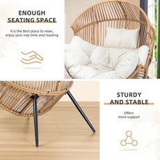 Vongrasig Comfy Wicker Egg Chair, Soft Thick Cushion Rattan Lounge Chair, High Capacity Steel Frame, Reading Chair for Living Room, Bedroom, Dorm Rooms (Beige)
