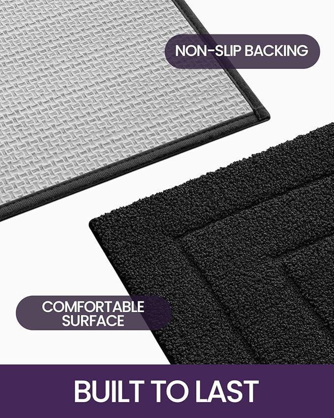 DEXI Bathroom Rug 24x16, Non Slip Washable Bath Mat for Shower Floor, Absorbent Soft Bathmat with Rubber Backing, Quick Dry Microfiber Carpet, Black