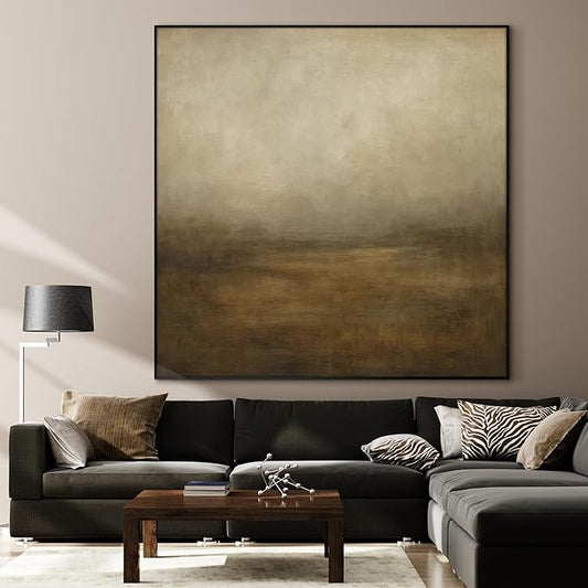 60"x60" XL Framed Wall Art - Soft Morning Field Warm Neutral Abstract Landscape (Frame Assembly Required)
