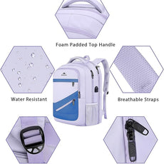 MATEIN Womens College Backpack, Stylish Casual Bag with Trolley Sleeve Fits 17 Inch Laptop, Water Resistant Work Commute Daypack with USB Charging Port, Graduation Gifts, Purple Blue