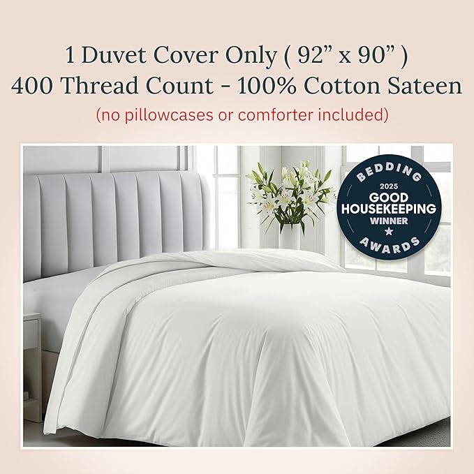 California Design Den Full/Queen Duvet Cover Only - Winner Good Housekeeping Best Bedding Awards 2025, Soft 400 Thread Count Sateen, 100% Cotton Duvet Cover - Ivory (Pale Tone)