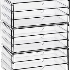 Yieach 11.1 Inch Long Clear Drawer Organizers Stackable,3 Pack Small Acrylic Drawers,School,Office Supplies Organizer And Storage Bins for Stationery,Marker,Pen,Pencil,Craft Desktop Storage Drawers