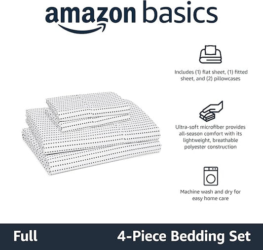 Amazon Basics Lightweight Microfiber 4-Piece Bed Sheet Set, Plum, Printed, Full AmazonBasics