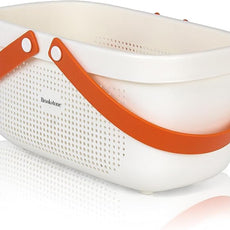 Brookstone BKH1635, Large Portable Shower Caddy with Soft Silicone Carrying Handle, Bathroom Organizer Basket, Plastic Bath Tote, Dries Quickly with Drainage Holes [BPA Free], White