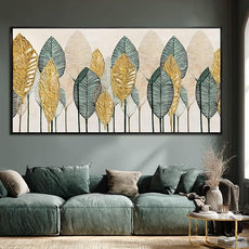 Contemporary Framed Wall Art Green and Gold Wall Decor Leaves Wall Prints Line Wall Posters 29
