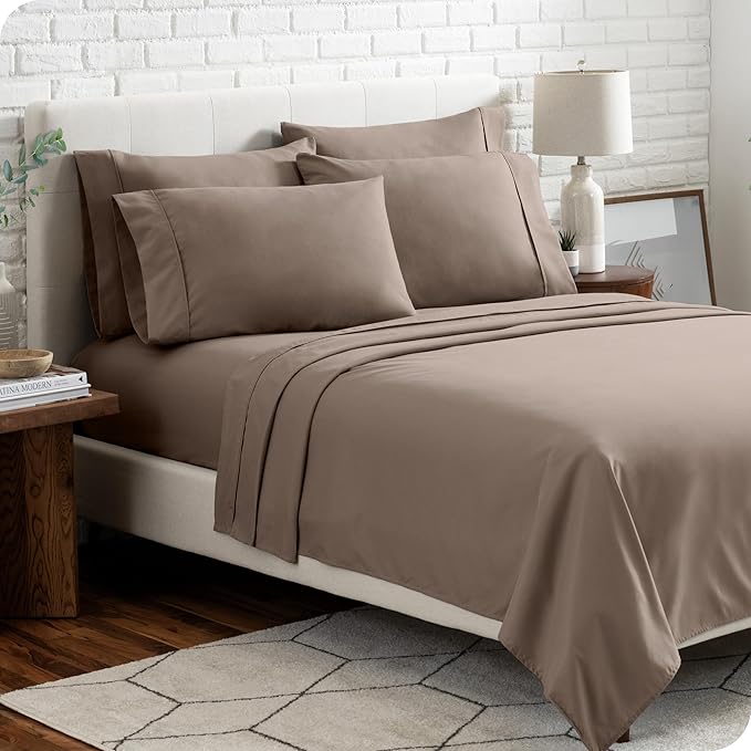 Bare Home Hotel Luxury Twin XL Sheet Set, Extra Soft - 4 Piece Set - Deep Pockets - Easy Fit - Cooling & Breathable - Wrinkle, Fade, Stain Resistant - Includes 2 Pillowcases (Twin XL, Taupe)