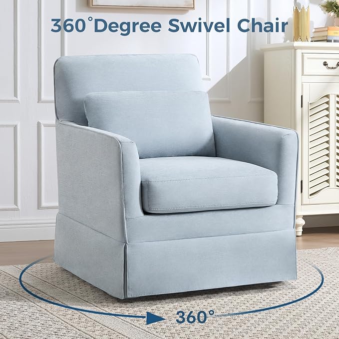 INZOY Swivel Accent Chair, Mid Century Modern Chair with Washable Detachable, Comfy Swivel Barrel Reading Chair, Upholstered Square Chair for Living Room Bedroom Small Spaces, Sky Blue