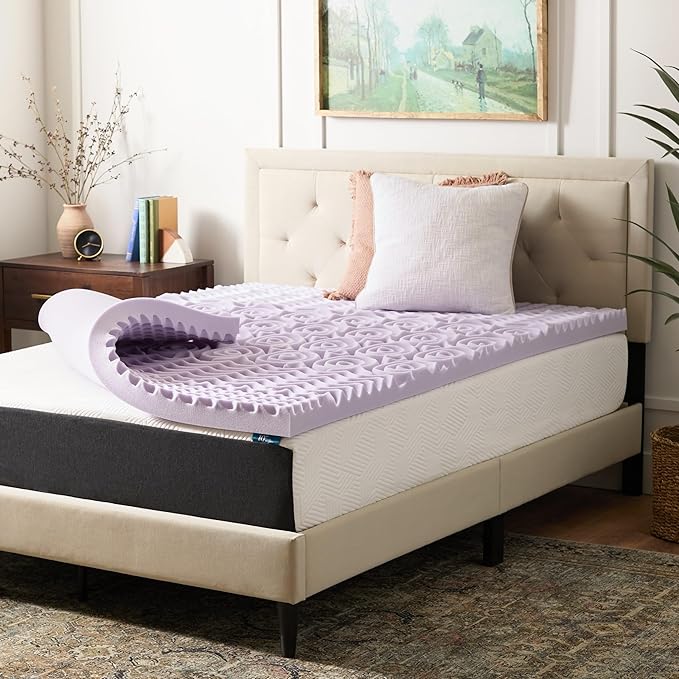 LUCID Lavender Infused 3 Inch Memory Foam Mattress Topper with 5 Zones – Full Size – Plush Feel – CertiPUR Certified – Dorm Room Essentials