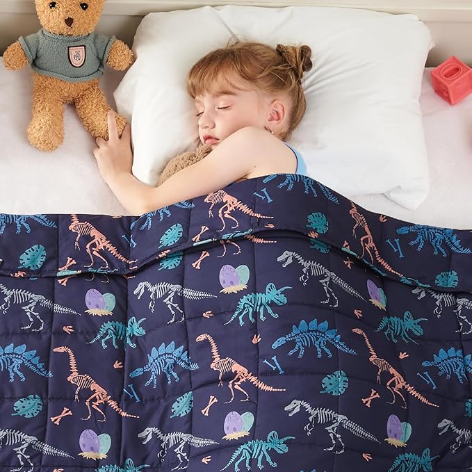 yescool Dinosaur Weighted Blanket 7 Pounds Cooling Weighted Lap Blanket, Navy Heavy Blankets for Sleeping, Weighted Throw Blankets Gift for 60-80lbs, 40"x60"