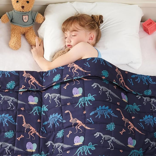 yescool Dinosaur Weighted Blanket 5 Pounds Cooling Weighted Lap Blanket, Navy Heavy Blankets for Sleeping, Weighted Throw Blankets Gift for 40-60lbs, 36"x48"