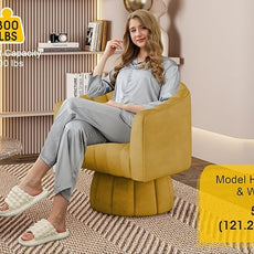 Modern 360 Degree Leather Swivel Cuddle Barrel Accent Sofa Chairs, Round Armchairs with Wide Upholstered, Leather Reading Chair for Living Room, Bedroom, Office, Waiting Rooms, (Mustard)