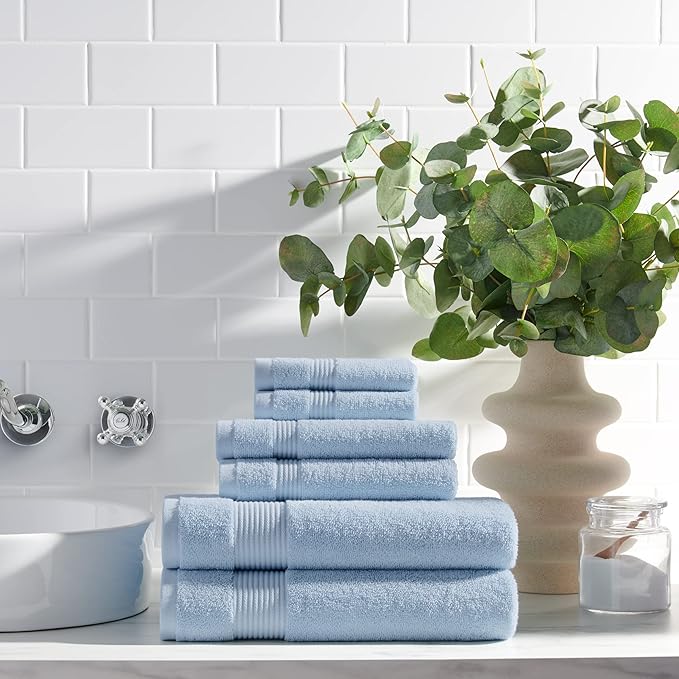 Arkwright Bath Towels Set of 4 - Super Soft 100% Cotton, 600 GSM Quick Dry & Absorbent, Luxury Bathroom Essentials for Hotels, Spa, Hosts, and Vacation Rentals, Misty Blue