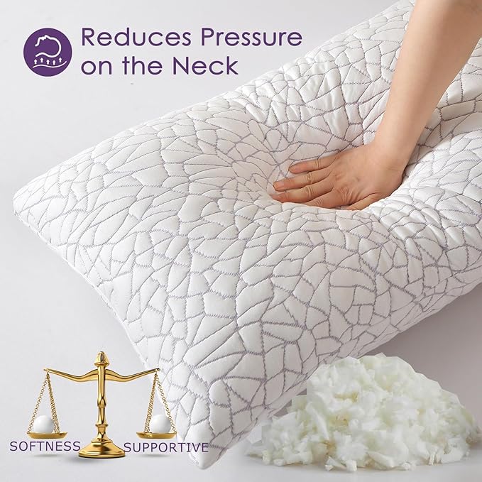 Shredded Memory Foam Full Body Pillow - Cooling Removable Bamboo Rayon Cover + Extra Gel Foam, Soft-Firm Adjustable for Adults, Oeko & CertiPUR-US Standard, 20x54 Inch, 1 Pack