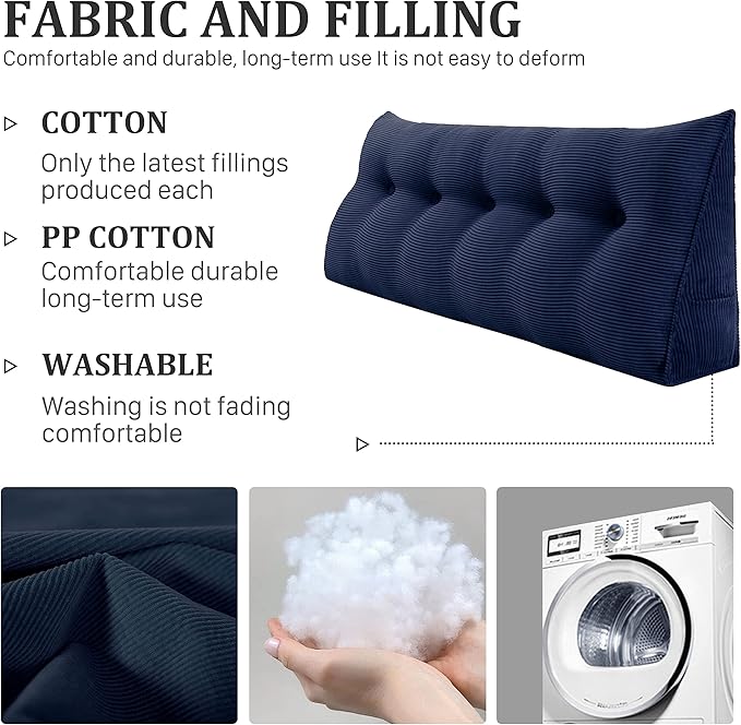 11 lbs Thickened Wedge Pillow Headboard Body Positioner Triangular Reading Pillow Bed Bolster Pillow for Sitting in Bedwith Removable Cover Gift for Mom Backrest Cordury Blue Queen