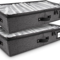 HOMELUX THEORY 2pc Under Bed Storage Containers, Bedroom Under the Bed Drawer Storage Organizer with Bins and Lids, Large Underbed Clothes Storage Box Ideal for Blanket, Fabric, & Shoes (Dark Gray)