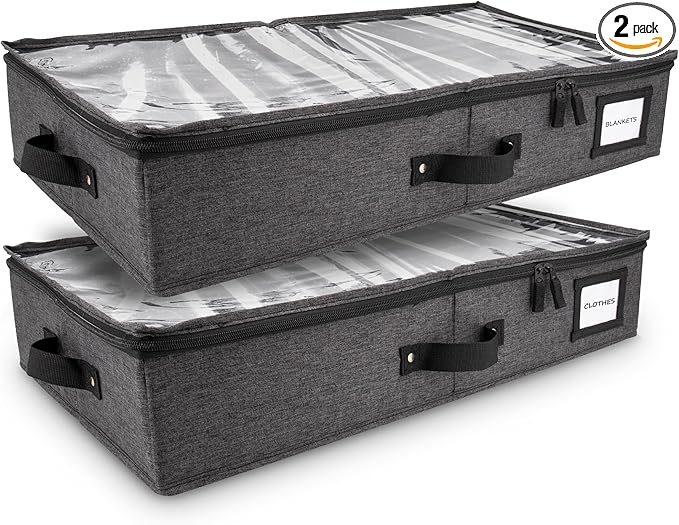 HOMELUX THEORY 2pc Under Bed Storage Containers, Bedroom Under the Bed Drawer Storage Organizer with Bins and Lids, Large Underbed Clothes Storage Box Ideal for Blanket, Fabric, & Shoes (Dark Gray)