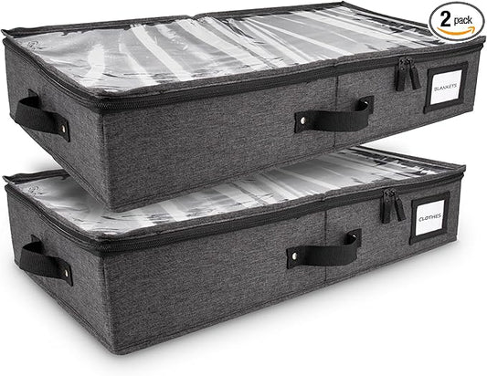 HOMELUX THEORY 2pc Under Bed Storage Containers, Bedroom Under the Bed Drawer Storage Organizer with Bins and Lids, Large Underbed Clothes Storage Box Ideal for Blanket, Fabric, & Shoes (Dark Gray)