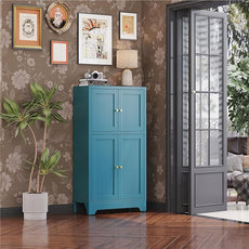Blue Bathroom Storage Cabinet,Metal Bathroom Cabinet,Navy Blue Storage Cabinets,Bathroom Floor Cabinet with 2 Adjustable Shelves&4 Doors