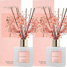 Cocorrína Premium Reed Diffuser Set with Preserved Baby's Breath & Cotton Stick Sandalwood Rose 2 Packs, 6.7oz Scent Fragrance Oil Diffuser for Bedroom Bathroom Home Décor