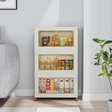 VECELO 180 QT Stackable Storage Bins with Wheels, Magnetic Dual Opening Doors & Transparent Panels, Plastic Foldable Storage Containers for Living Room, Bedroom, Kitchen, Office