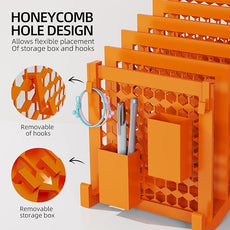 File Organizer for Desk with Storage Box & Hook, Inclined Desk File Organizer with 5-Section Vertical File Holder suitable for Home Office Document Organization(Orange01)