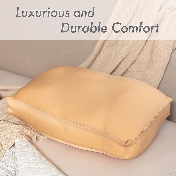 Cover Only for Premium Microbead Bed Pillow, Medium Extra Smooth - Ultra Comfortable Sleep with Silk Like Anti Aging Cover 85% Spandex/ 15% Nylon Breathable, Cooling Barely Beige