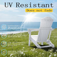 Adirondack Chair Set of 2, Folding All-Weather Outdoor HDPE Patio Chair with Cup Holder, White