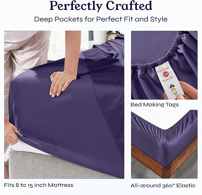 California Design Den Twin Sheets Set - Soft 400 Thread Count Sateen, Natural 100% Cotton Sheets with Deep Pockets, and Durable Bedding Set - Purple