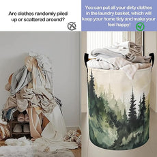 Landscape Pine Forest Laundry Hamper Large Canvas Fabric Lightweight Storage Basket/Dirty Clothes Collapsible Waterproof for College Dorms, Boys and Girls Bedroom,Bathroom