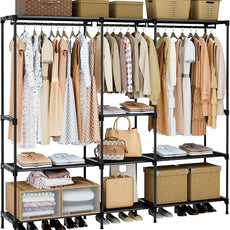 Clothes Rack, Portable Closet, 71.7 Inch Large Capacity Wardrobe Closet, Clothes Storage Organizer with Shelves and 3 Hanging Rods, Easy to Assembly, Black PCT035B01