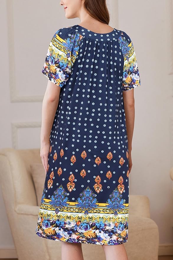 Ekouaer Women Robe Zipper Front Mumu Duster Robes Zip Up Housecoat Soft Sleepwear with Pockets